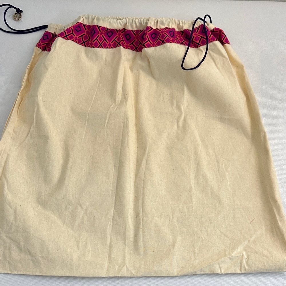 Tory Burch Cream and Pink Drawstring Bag